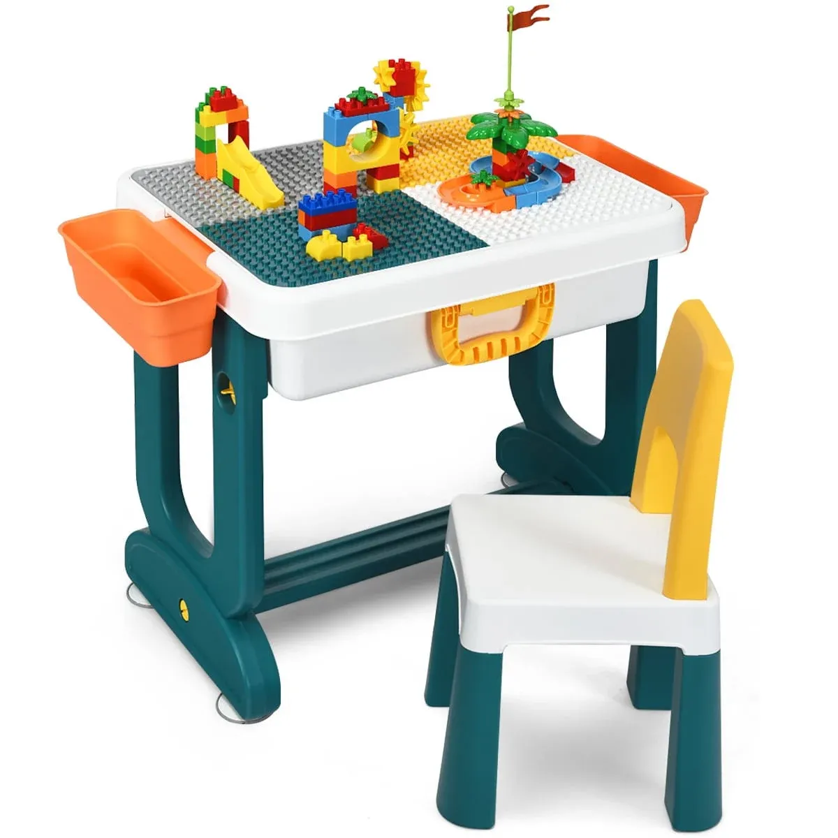 Topbuy Kids 5-In-1 Building Block Table w/Chair &amp; Double-sided Table Top