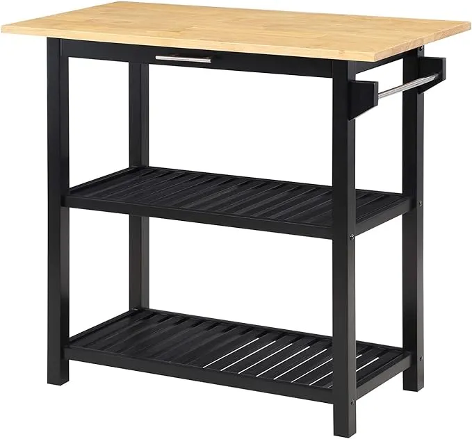 Convenience Concepts Designs2Go 3 Tier Kitchen Prep Island with Drawer, 40" L x 20" W x 36.75" H, Butcher Block/Black