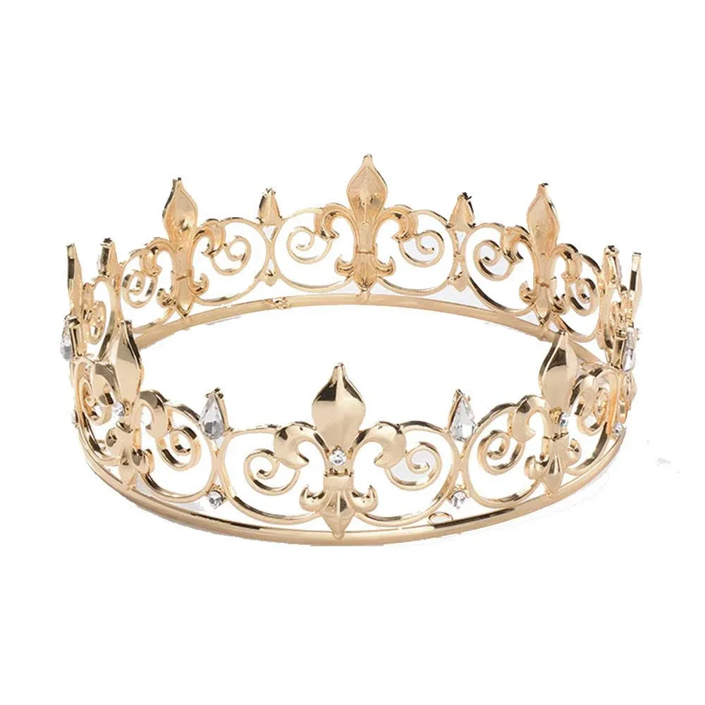 Snowh Full King Crown Gold - Men's Crowns and Tiaras, Metal Birthday Crown, Prom ...