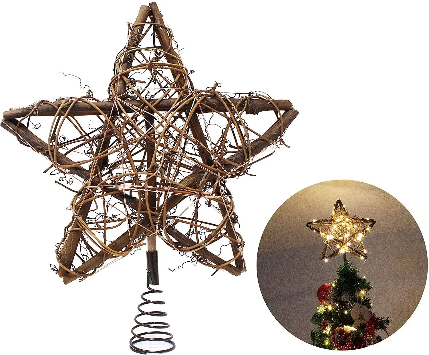 Joiedomi 50 LED Rattan Star Christmas Tree Toppers