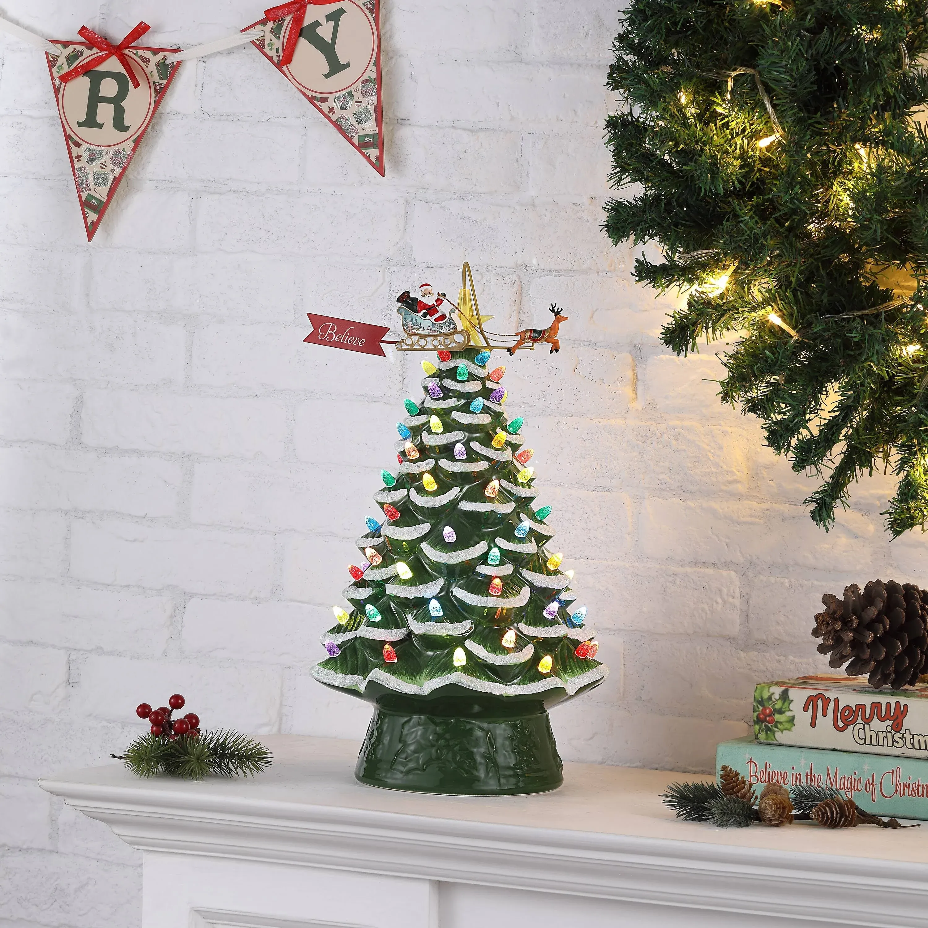 16 in. Animated Nostalgic Ceramic Tree - Green