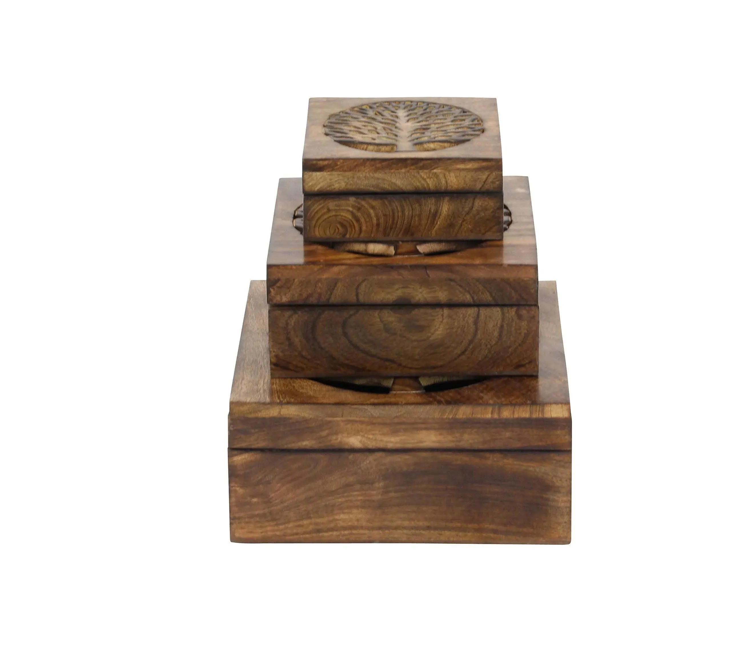 Emma Wooden Box,Set of 3, Brown