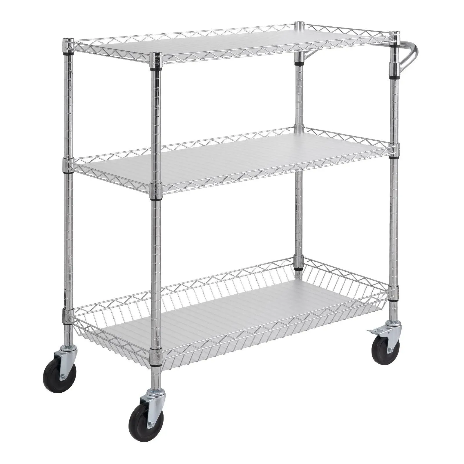 VEVOR 3-Tier Utility Cart Rolling Cart On Wheels 35"x18"x35.5" 661 lbs 6 Hooks