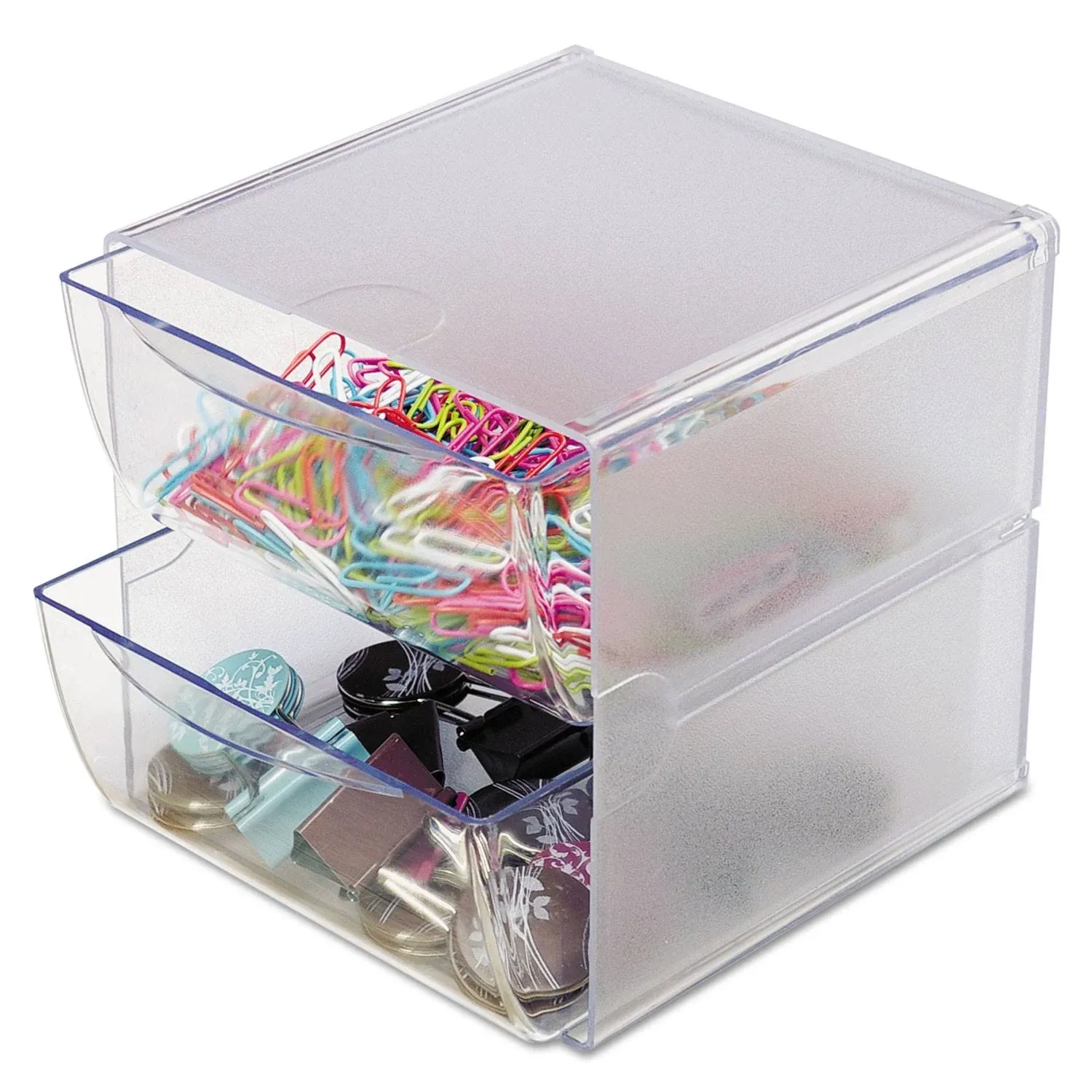 Deflecto Stackable Cube Organizer, 2 Drawers, 6 x 7 1/8 x 6, Clear