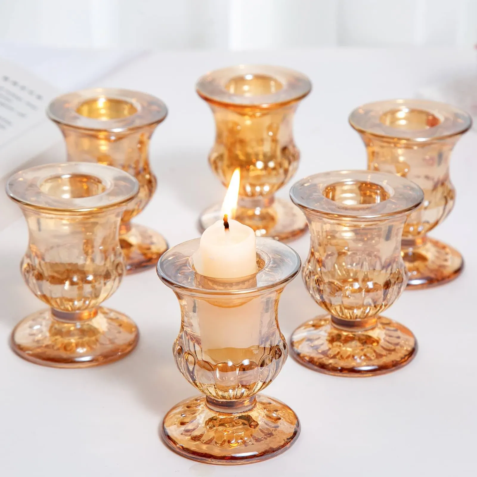 Set of 6 Gold Candlestick Holders