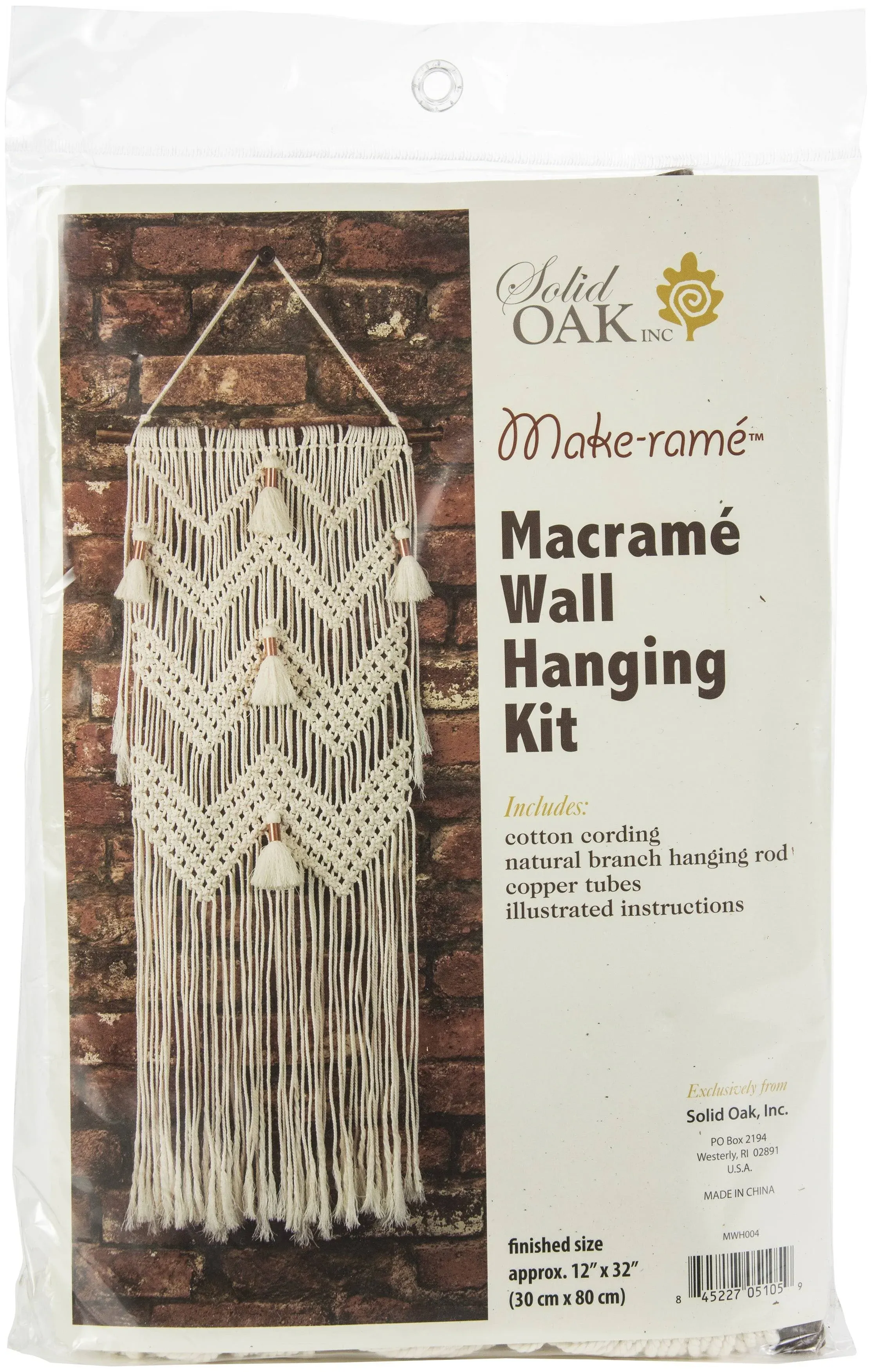 Solid Oak Kit Macrame Wall Hanger Chevrons & Tassels