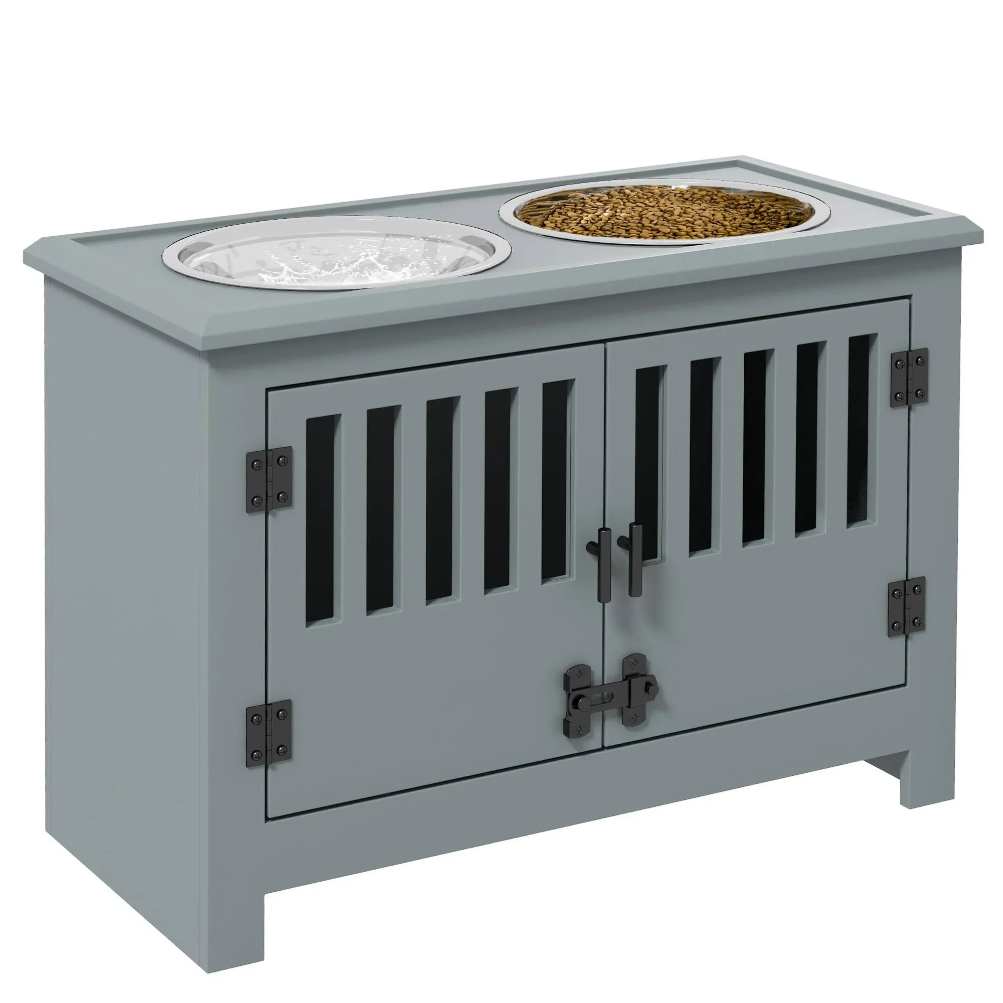 PawHut Food Storage Cabinet with Bowls Dog Feeding Station