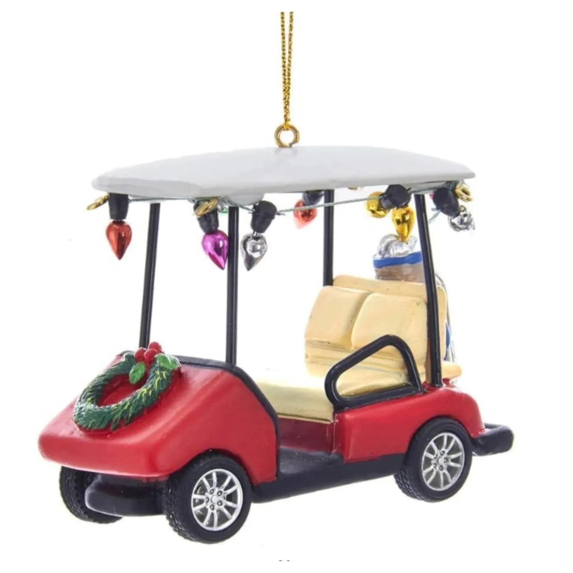 Kurt Adler Resin Golf Cart With Wreath Christmas Tree Ornament