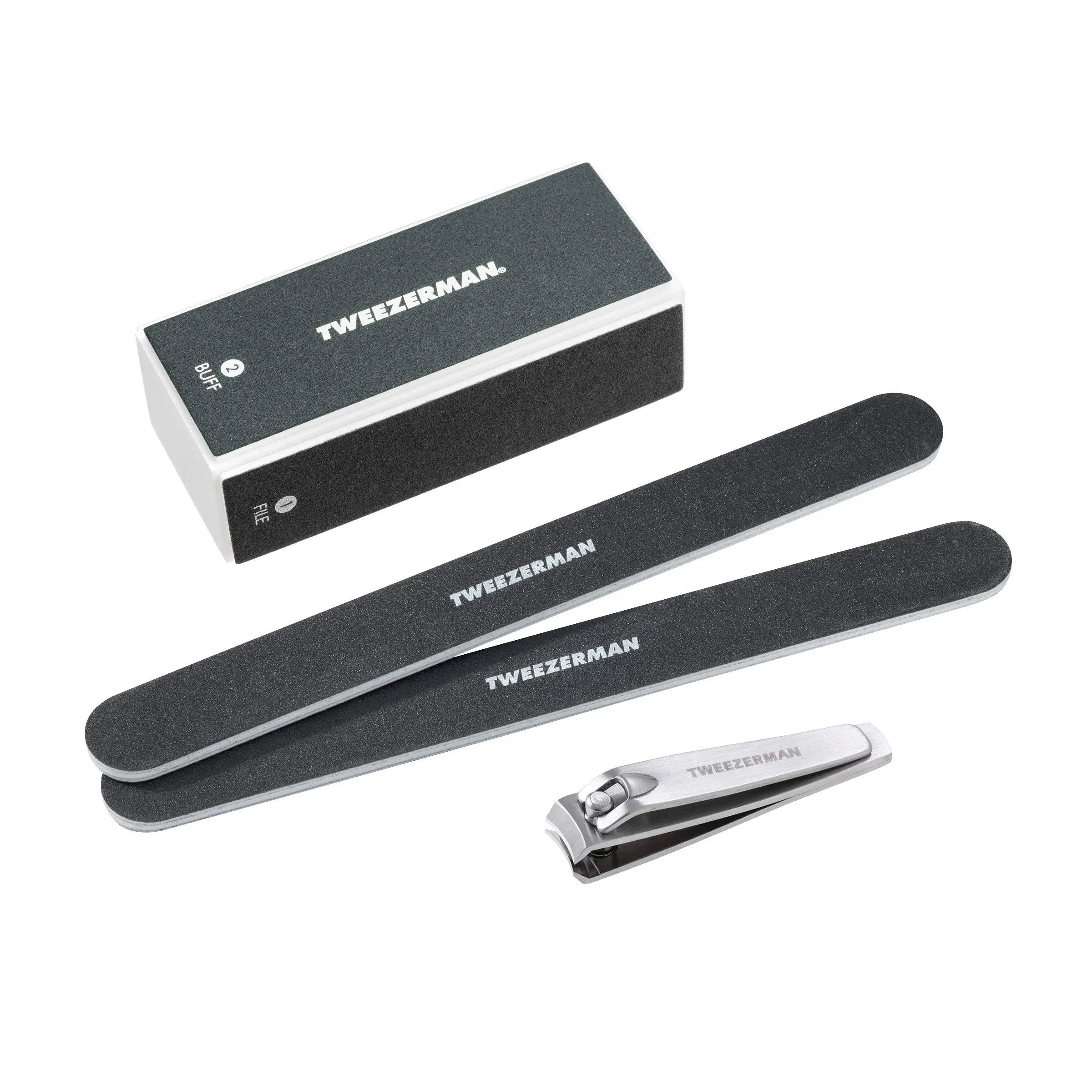 Tweezerman Black Manicure Kit Includes Nail Clipper, Nail Buffer Block, and 2 Nail Files