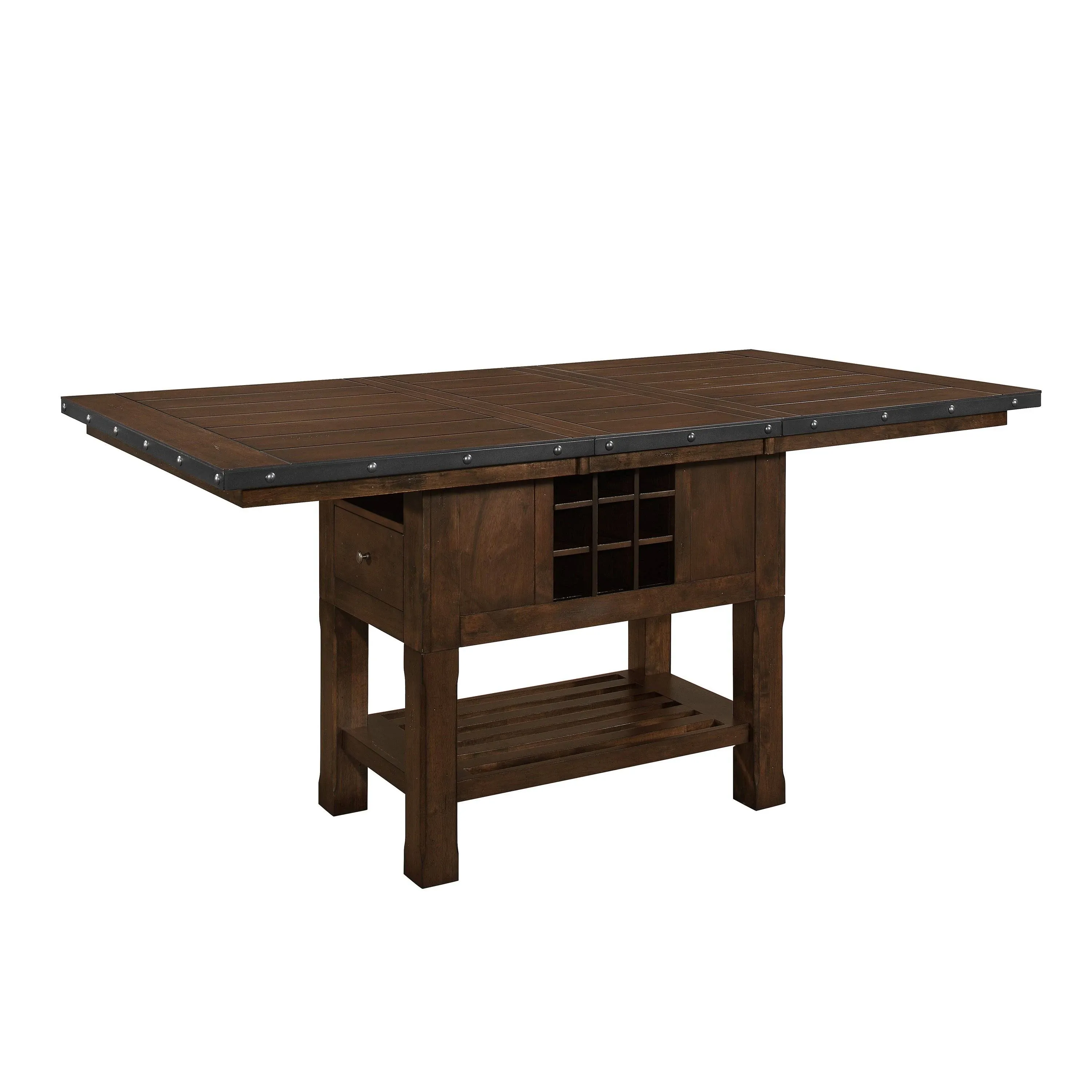 Homelegance 5400-36XL Leaf Top & Storage Base Counter Height Table, 42" X 78", Burnished Brown