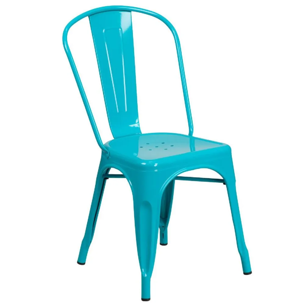 Emma + Oliver Commercial Grade Teal-Blue Metal Indoor-Outdoor Stackable Chair