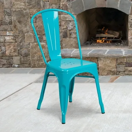 Emma + Oliver Commercial Grade Teal-Blue Metal Indoor-Outdoor Stackable Chair