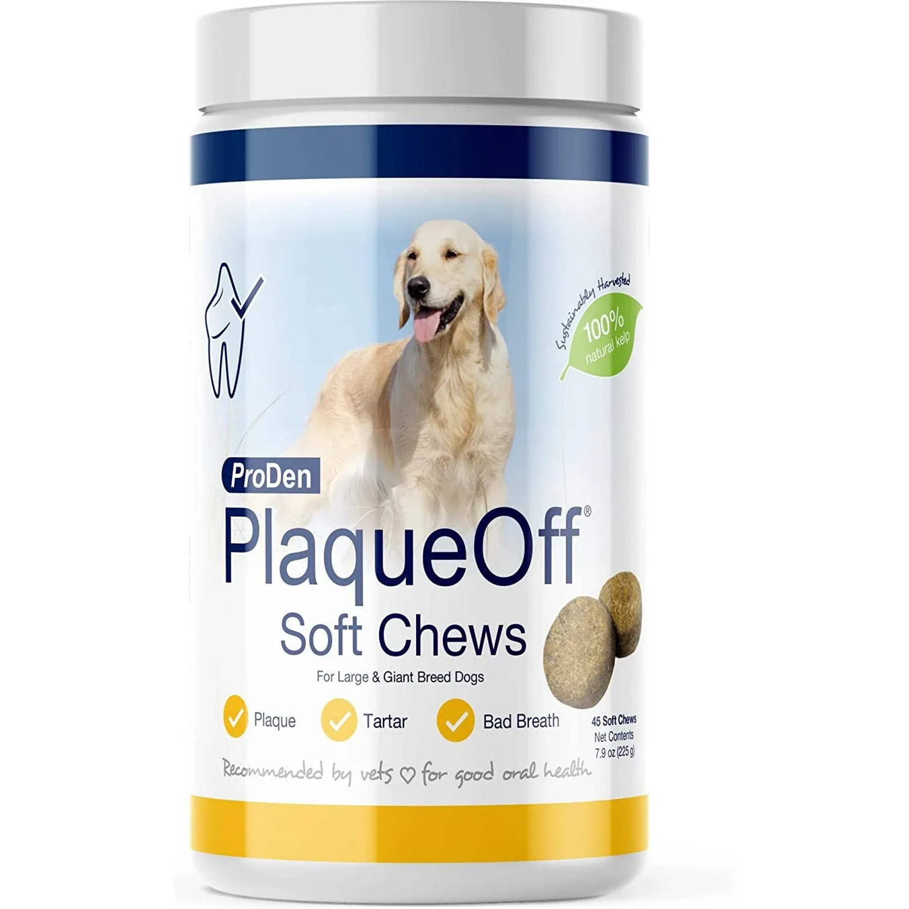 ProDen PlaqueOff Soft Chews with Natural Kelp - for Large & Giant Breed Dogs - Supports Normal, Healthy Teeth, Gums, and Breath Odor in Dogs - 45 Soft Chews