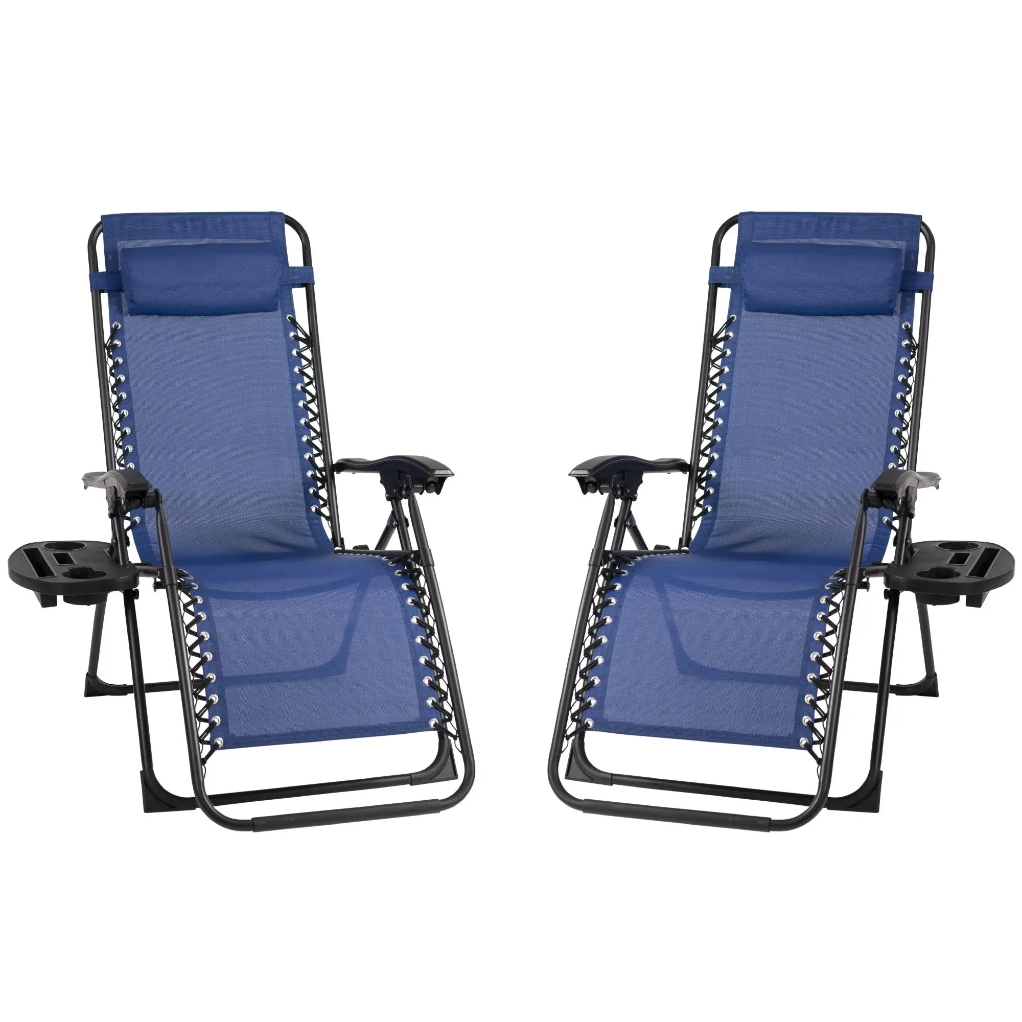 Oversized Folding Fade-Resistant XL Zero Gravity Lounge Chairs with Pillow and Cup Holder 2-Pack