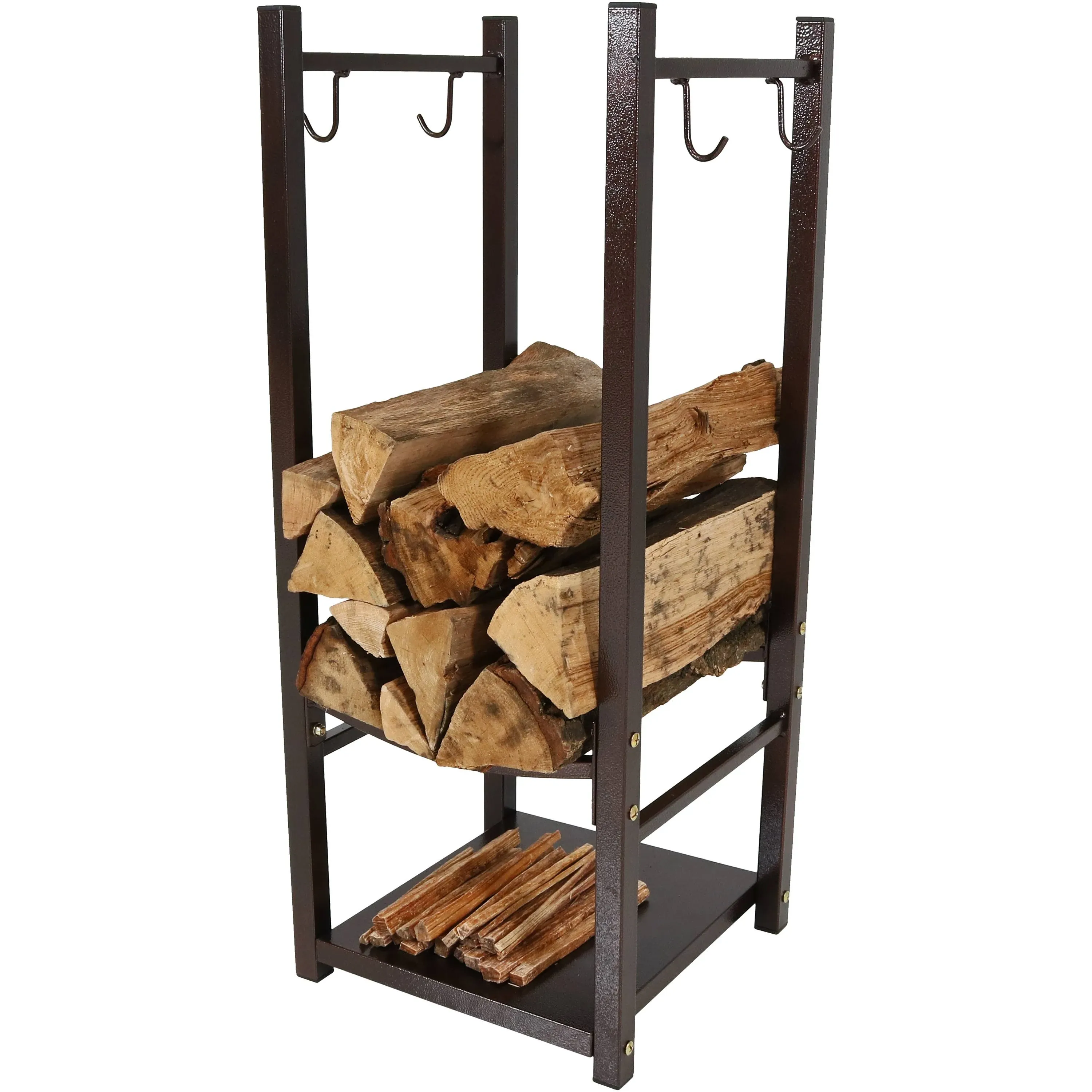 Log Rack With Tool Holders Steel With Bronze Finish Firewood Storage