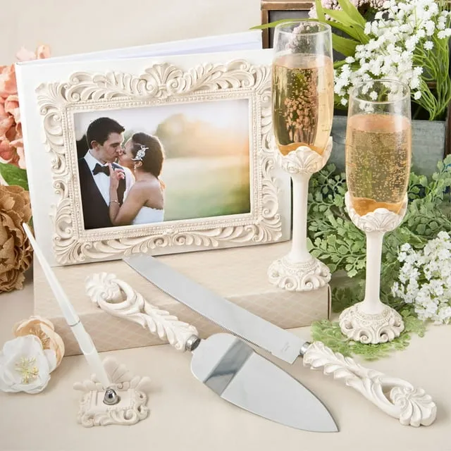 wedding guest book pen toasting glasses and cake server set vintage design 