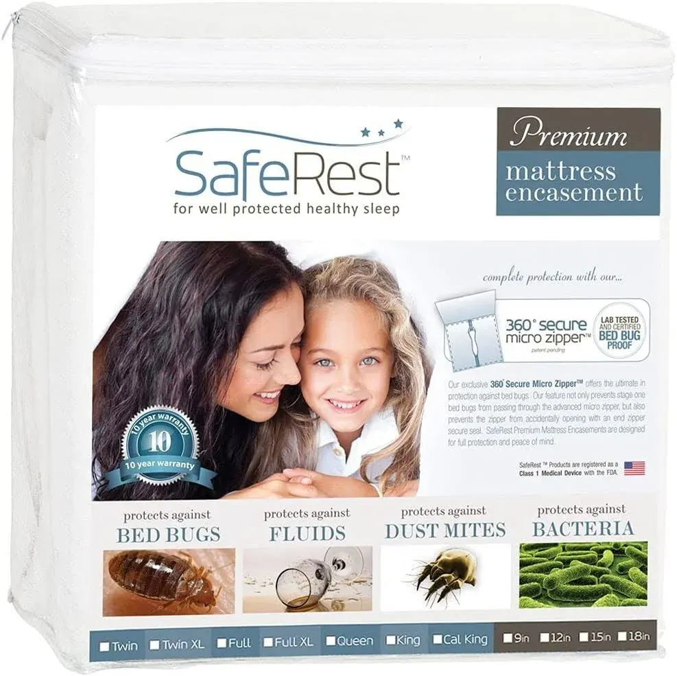 Saferest Zippered Mattress Protector Premium Waterproof Mattress Cover for Bed