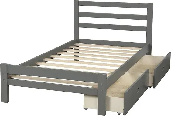 Harper &amp; Bright Designs Twin Platform Bed with Drawers/Wooden Storage Bed with H