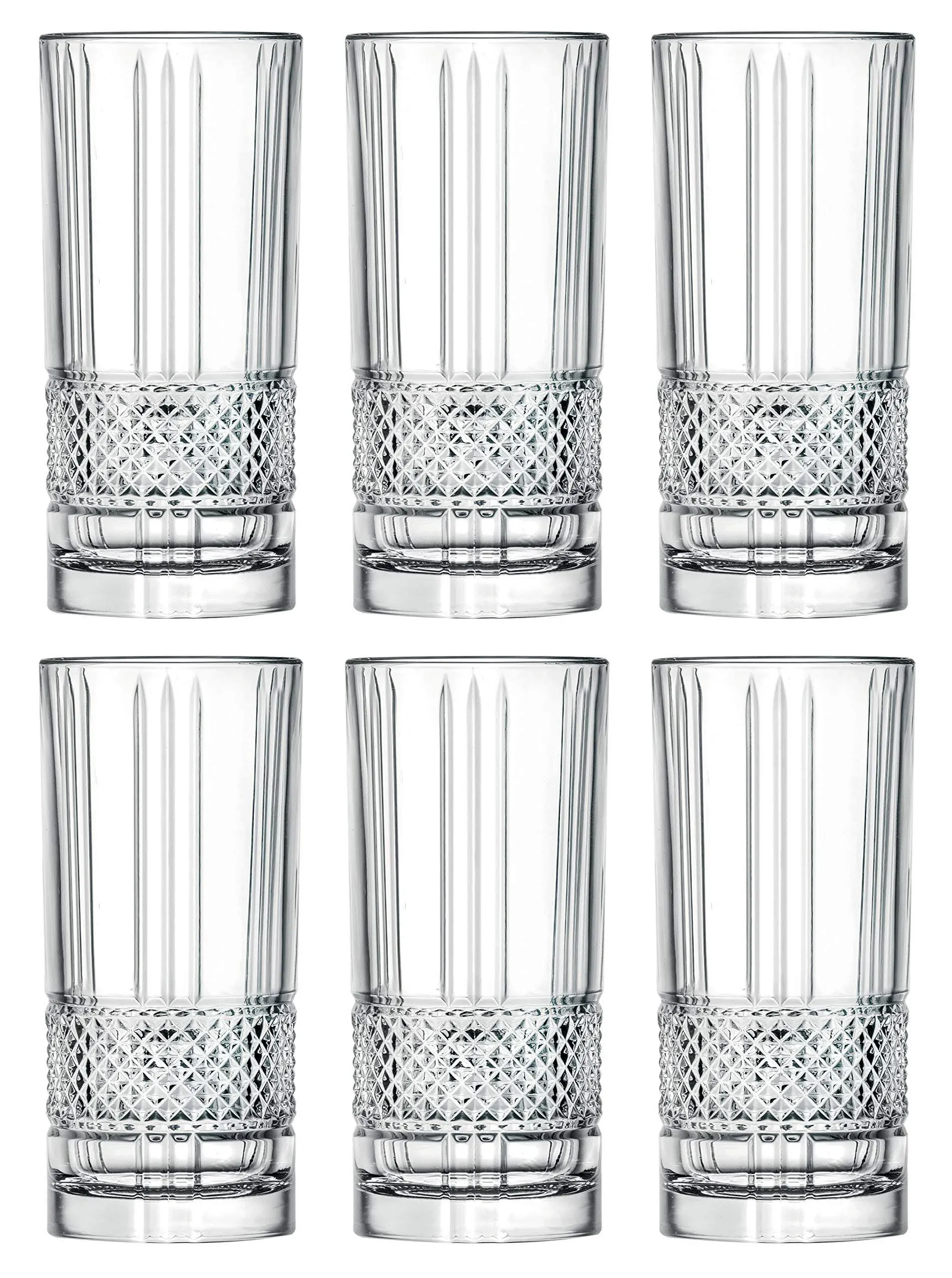 Barski Highball - Glass - Set of 6 - Hiball Glasses - Glass Crystal - Beautiful Designed - Drinking Tumblers - for Water, Juice, Wine, Beer and Cocktails - 13 oz Made in Europe