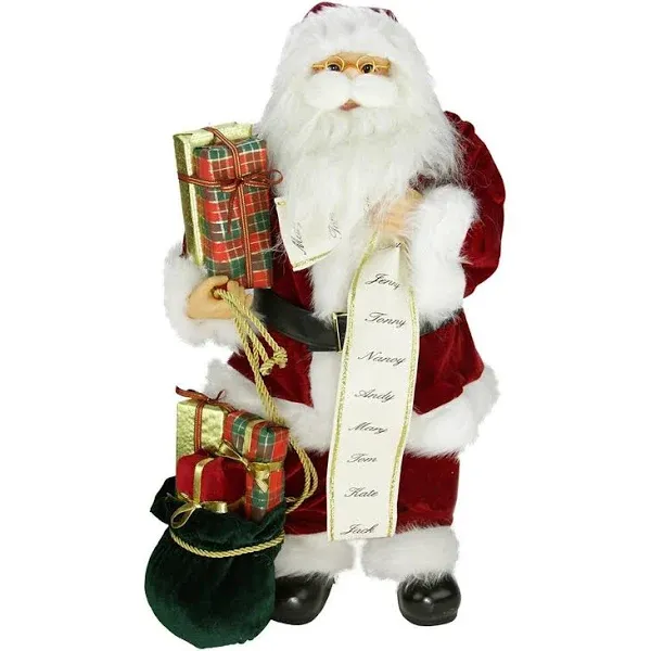 24" Traditional Standing Santa Claus Christmas Figure With Name List And Gift Bag