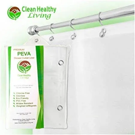 Clean Healthy Living Premium PEVA White Shower Curtain Liner with Magnets &amp; S...