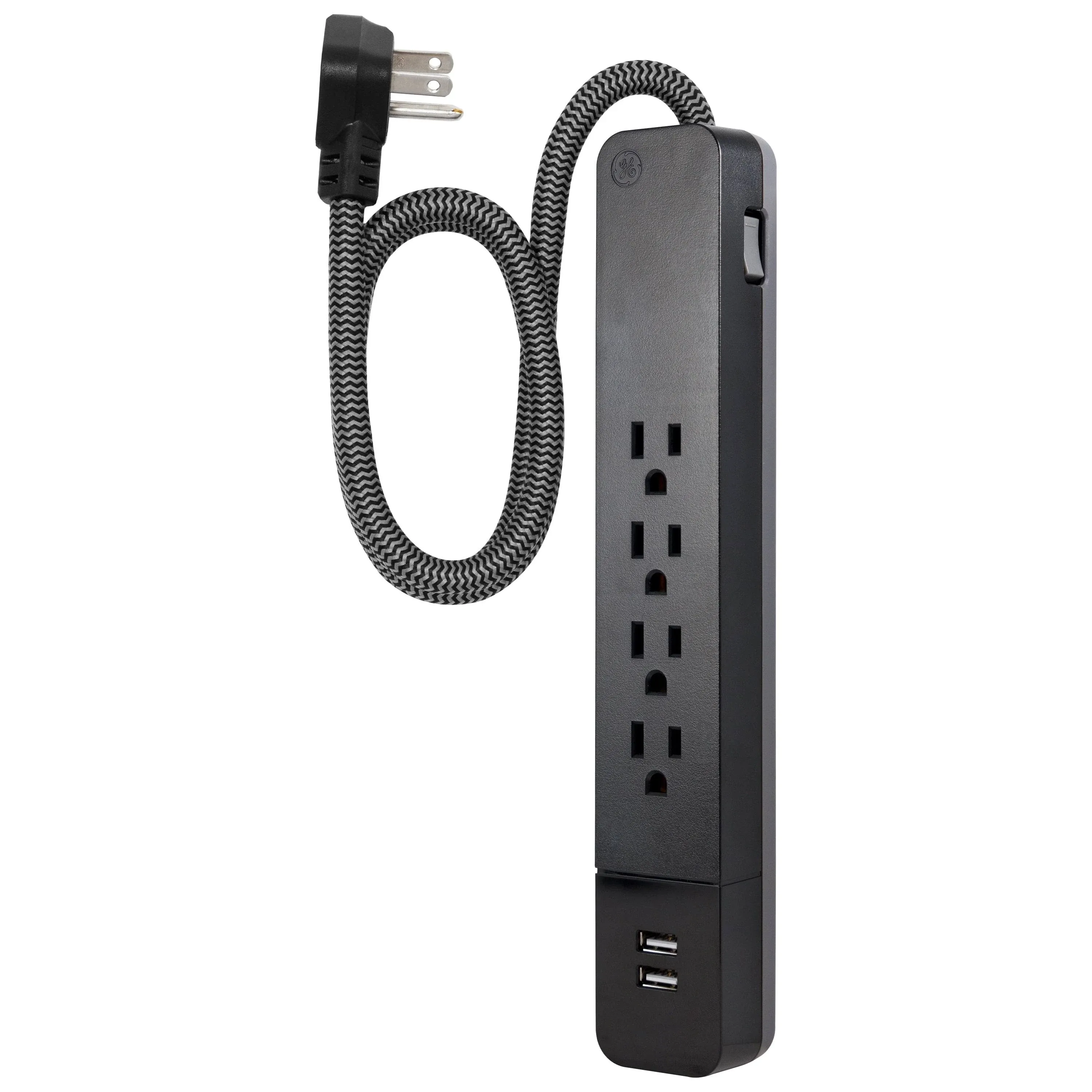 GE Pro 4-Outlet 2-USB 3ft. Surge Protector Black 43631