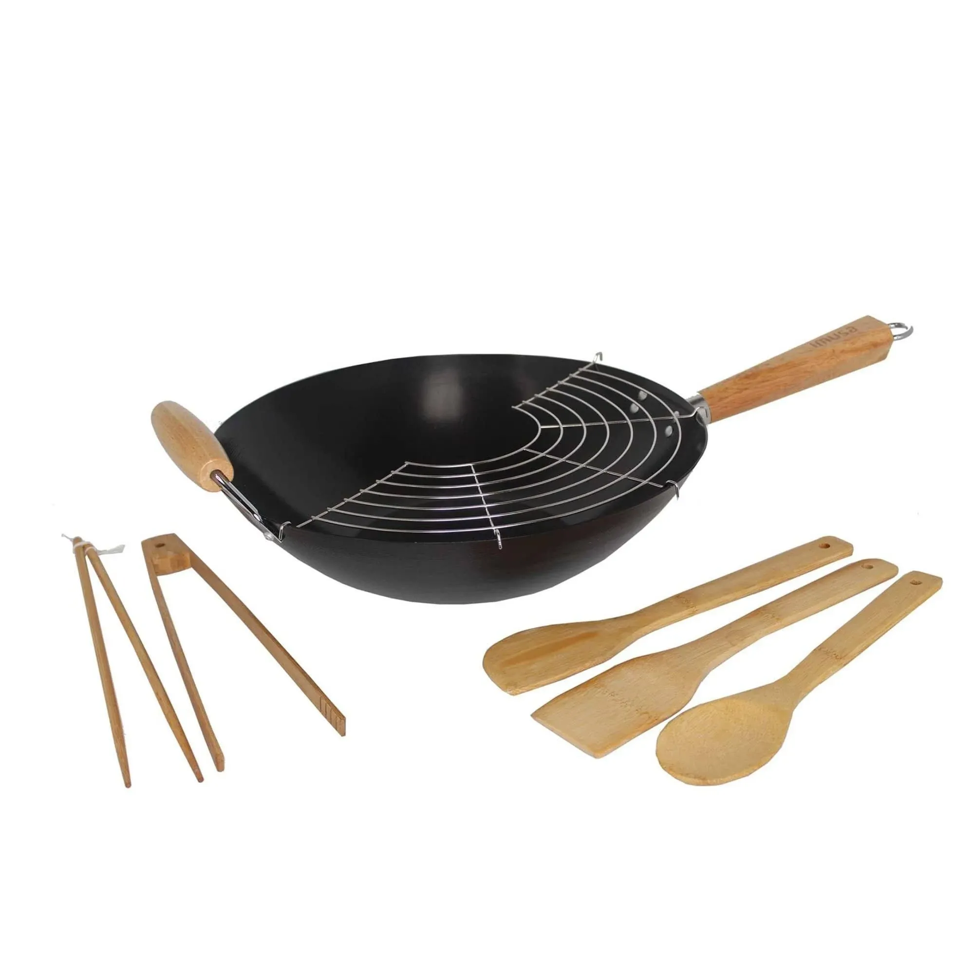 Imusa 7 Piece 14&#034; Coated Wok Set Carbon Steel Nonstick Surfaces