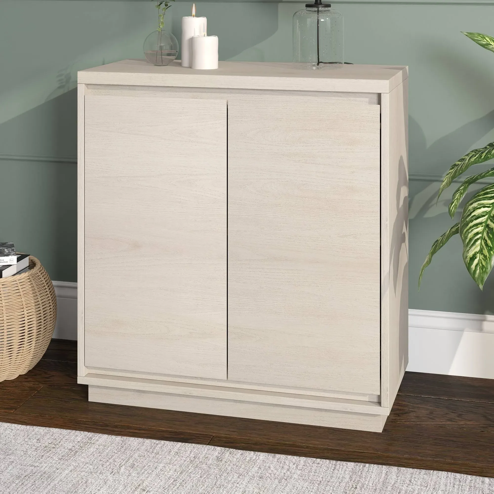 Hudson&Canal Presque 30" Wide Rectangular Accent Cabinet in Alder White