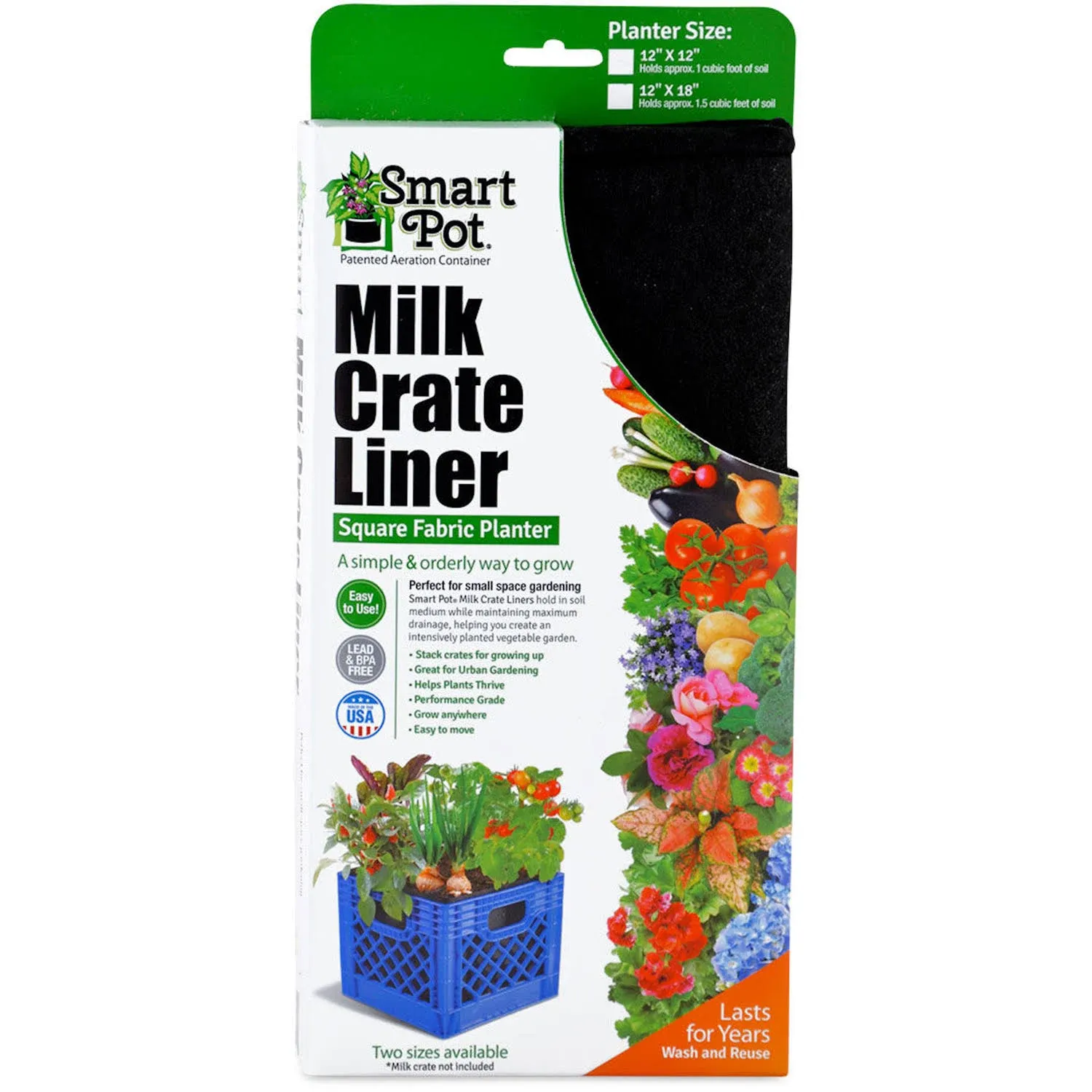 L121212 Smart Pot Milk Crate Liner, 12" x 12" x 12", Black