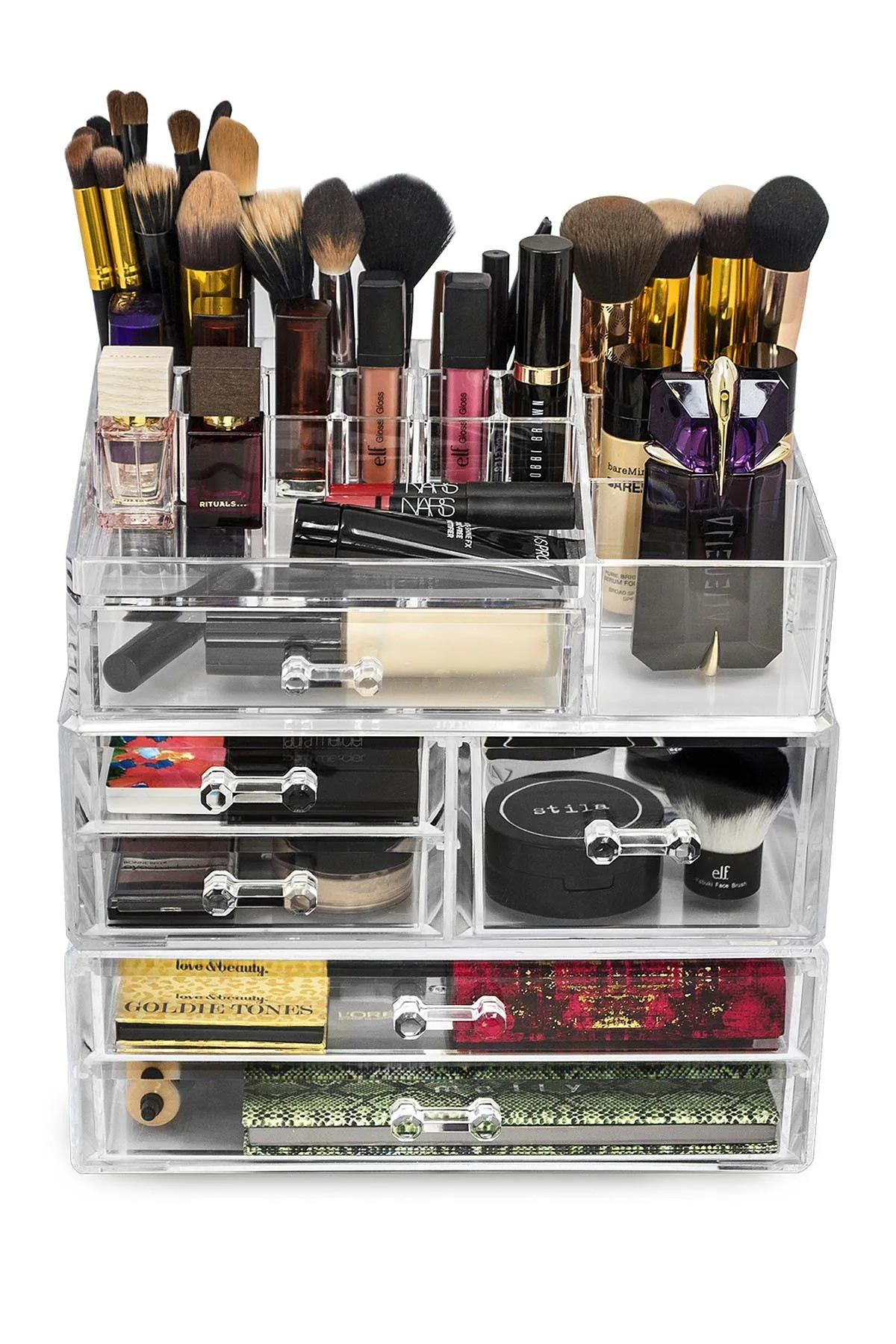 Acrylic 3 Level Cosmetics Makeup & Jewelry Storage Case Display Set