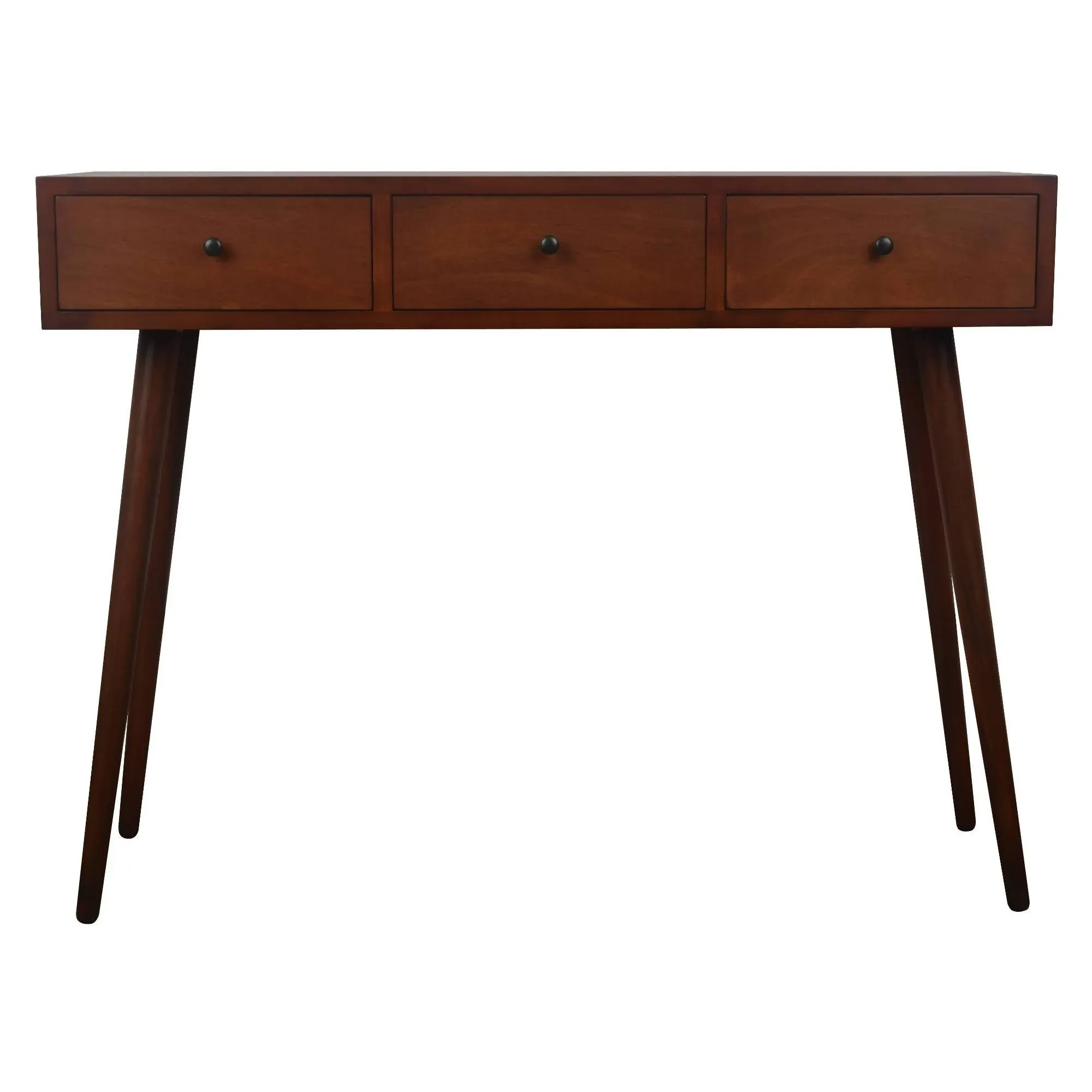 Modern Console Table, Angled Legs & 3 Drawers With Round Knobs, Light Walnut