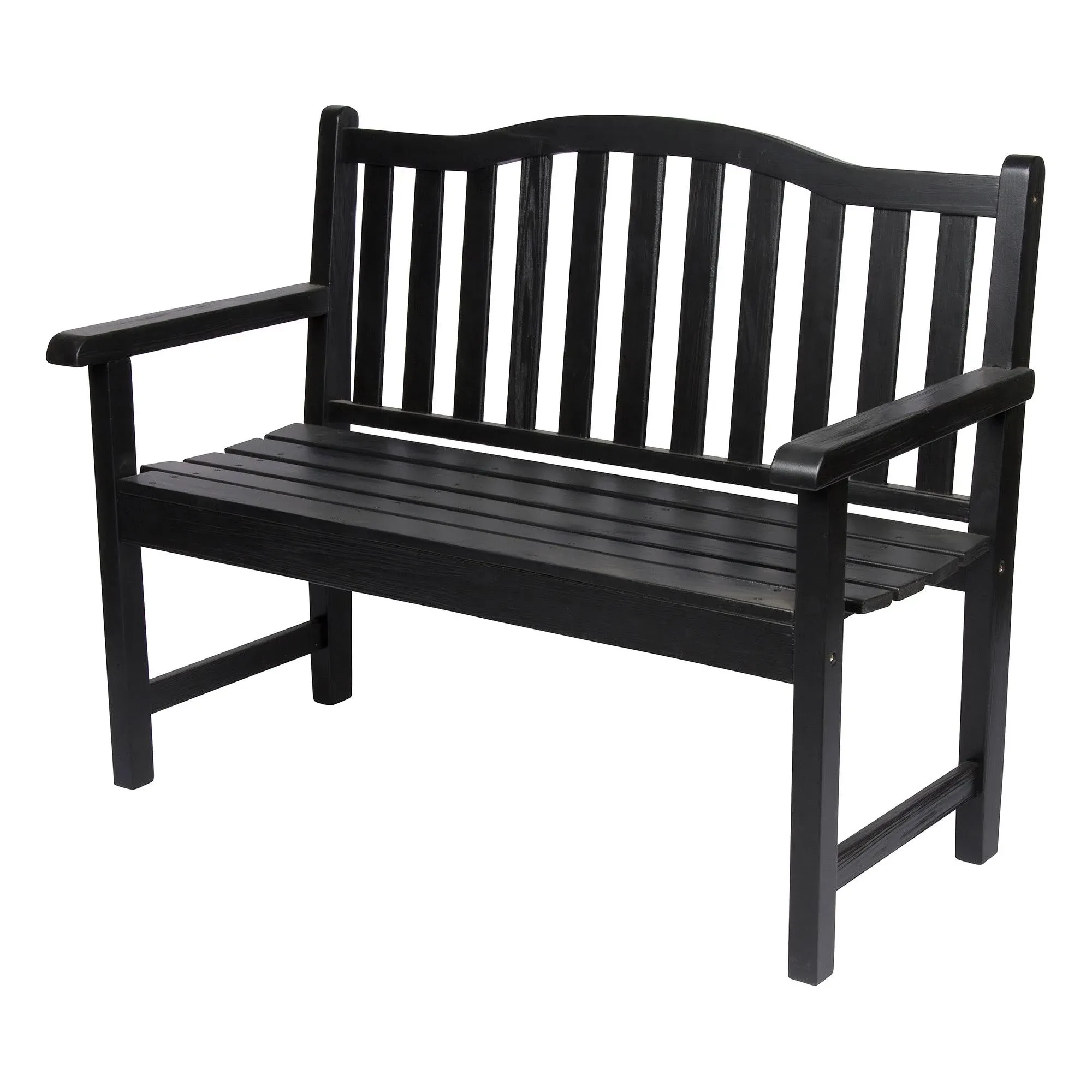 Shine Company Belfort Outdoor Solid Wood Patio Garden Bench, Ergonomic Seat, 22" D x 44.75" W x 36" H, Black