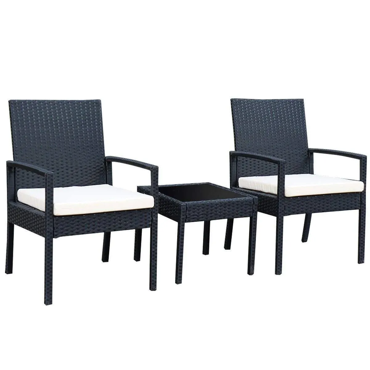 Tangkula 3 Piece Patio Furniture Set with 2 Cushioned Chairs & End Table, Black