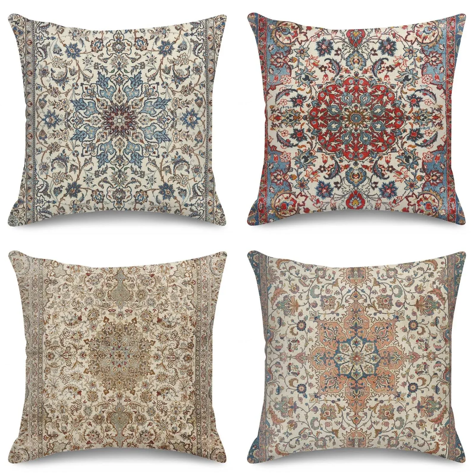 Sanwarm Throw Pillow Covers Home Decor Set of 4 Pillow Cases Decorative 16 x 16 Inches Outdoor Cushion Couch Sofa Pillowcases Boho Mandala Brown Circle