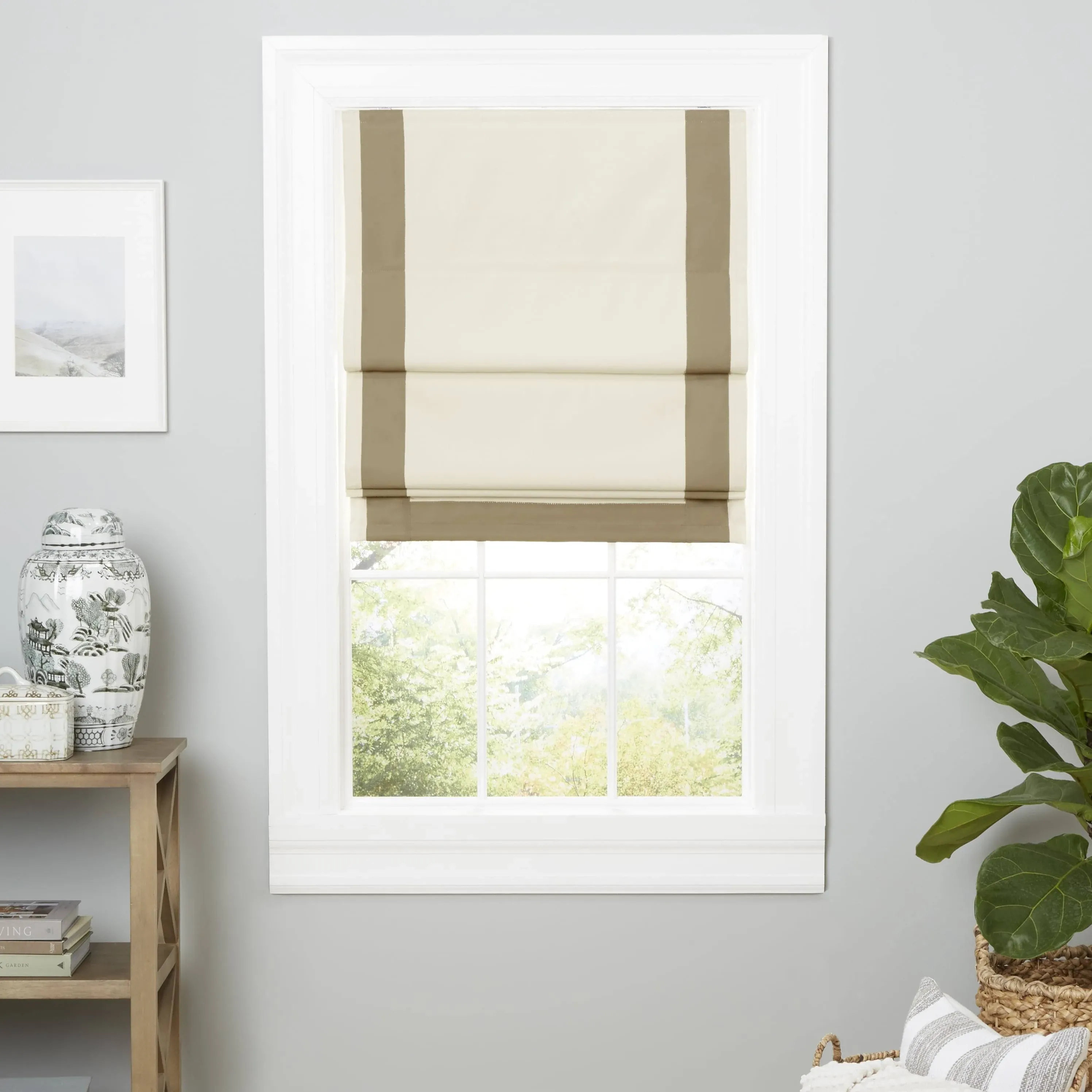 Exclusive Home Frontera 100% Blackout Roman Shade, 34"x64", Natural/Taupe