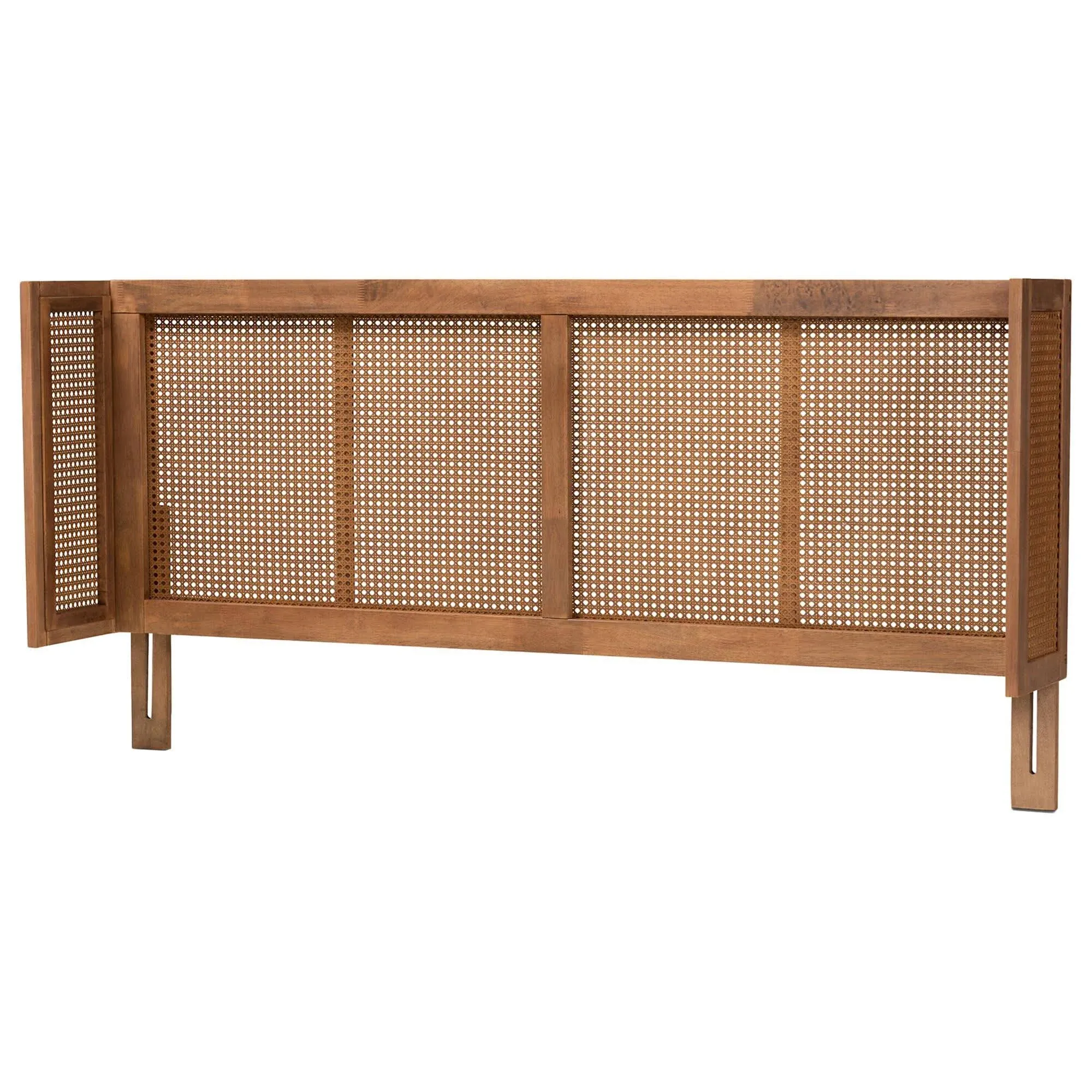 Baxton Studio Rina Mid-Century Modern Ash Wanut Finished Wood & Synthetic Rattan Size Wrap-Around Headboard