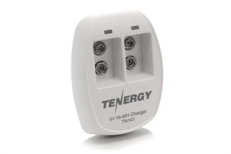 Tenergy TN141 2-Bay 9V Smart Charger + 2 Pcs Centura Low Self-Discharge 9V 200mAh NiMH Rechargeable Batteries, White