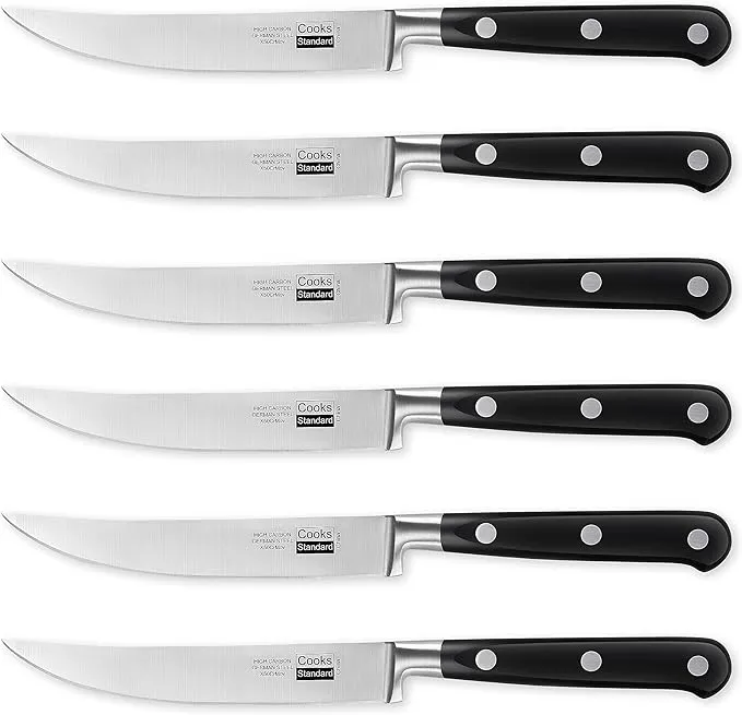 Cooks Standard Steak Knives Set 6-Piece, High Carbon Stainless Steel Classic Sharp Kitchen Steak Knife, Ergonomic Handle,Black