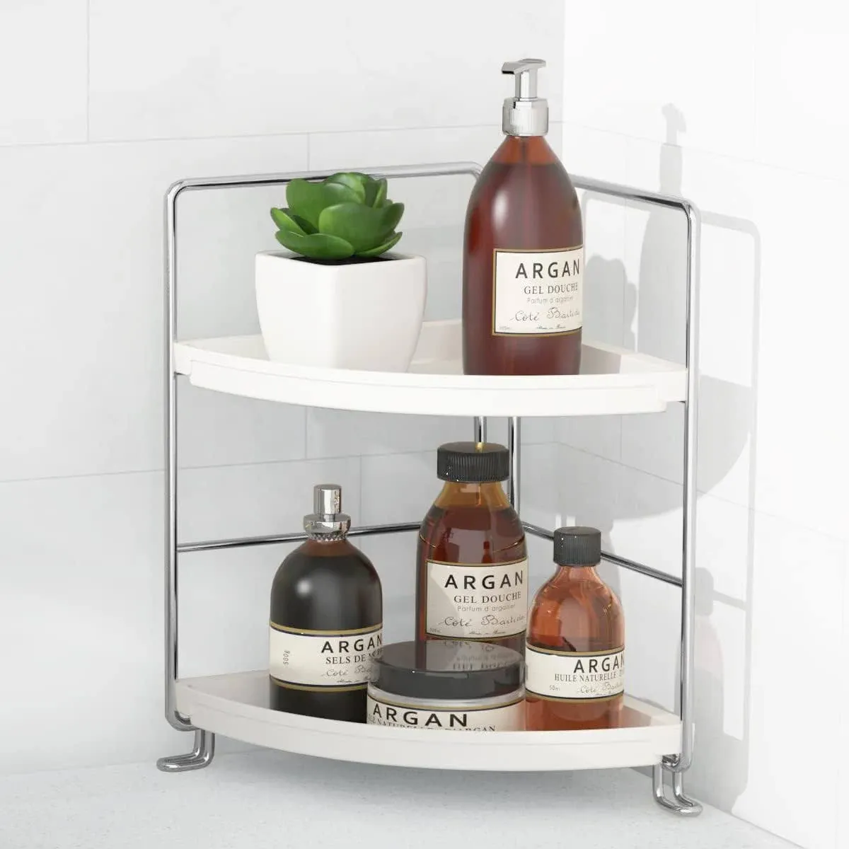 FSyueyun 2-Tier Corner Bathroom Countertop Organizer, Tiny Bedroom Silver 