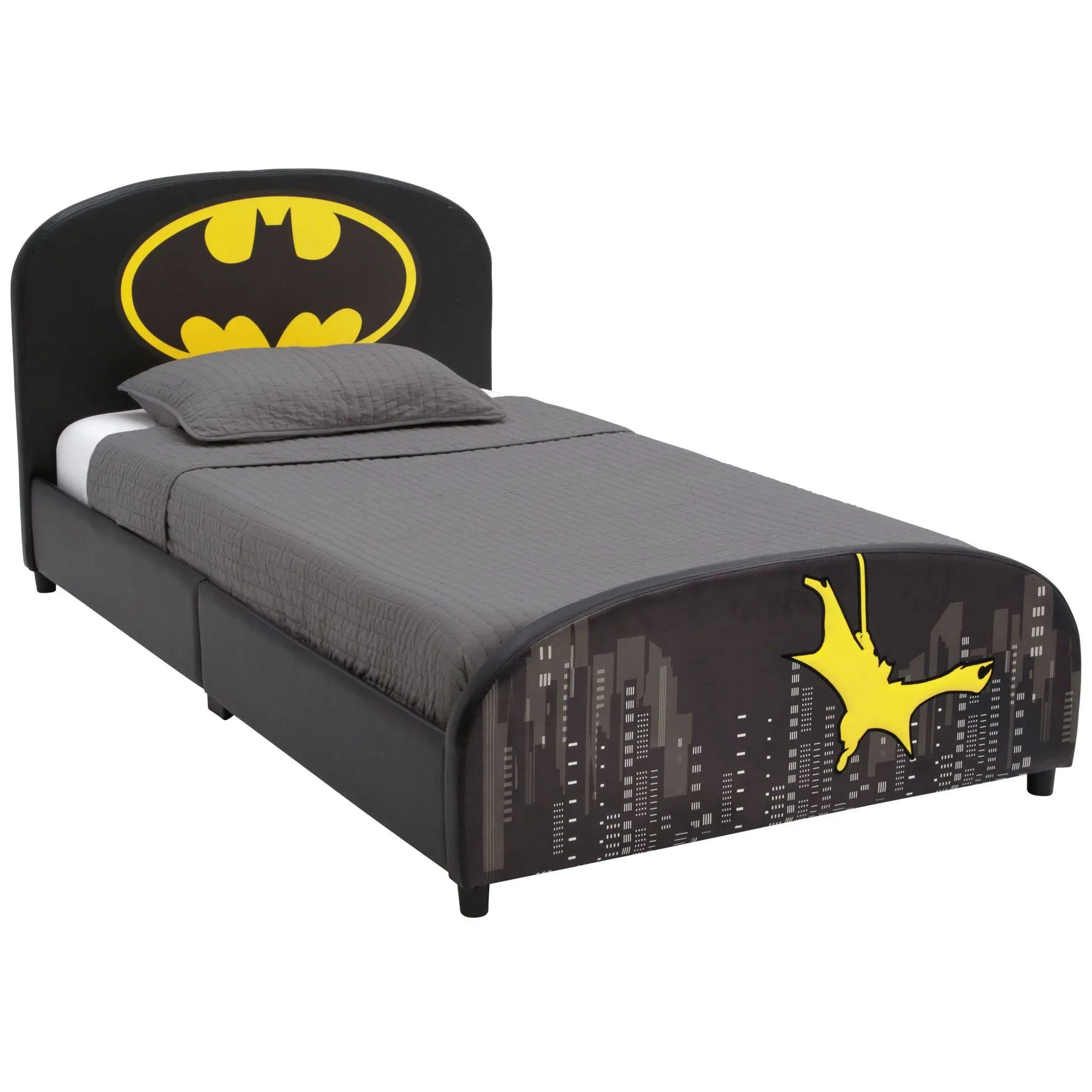 DC Comics Batman Upholstered Twin Bed, Black/Yellow