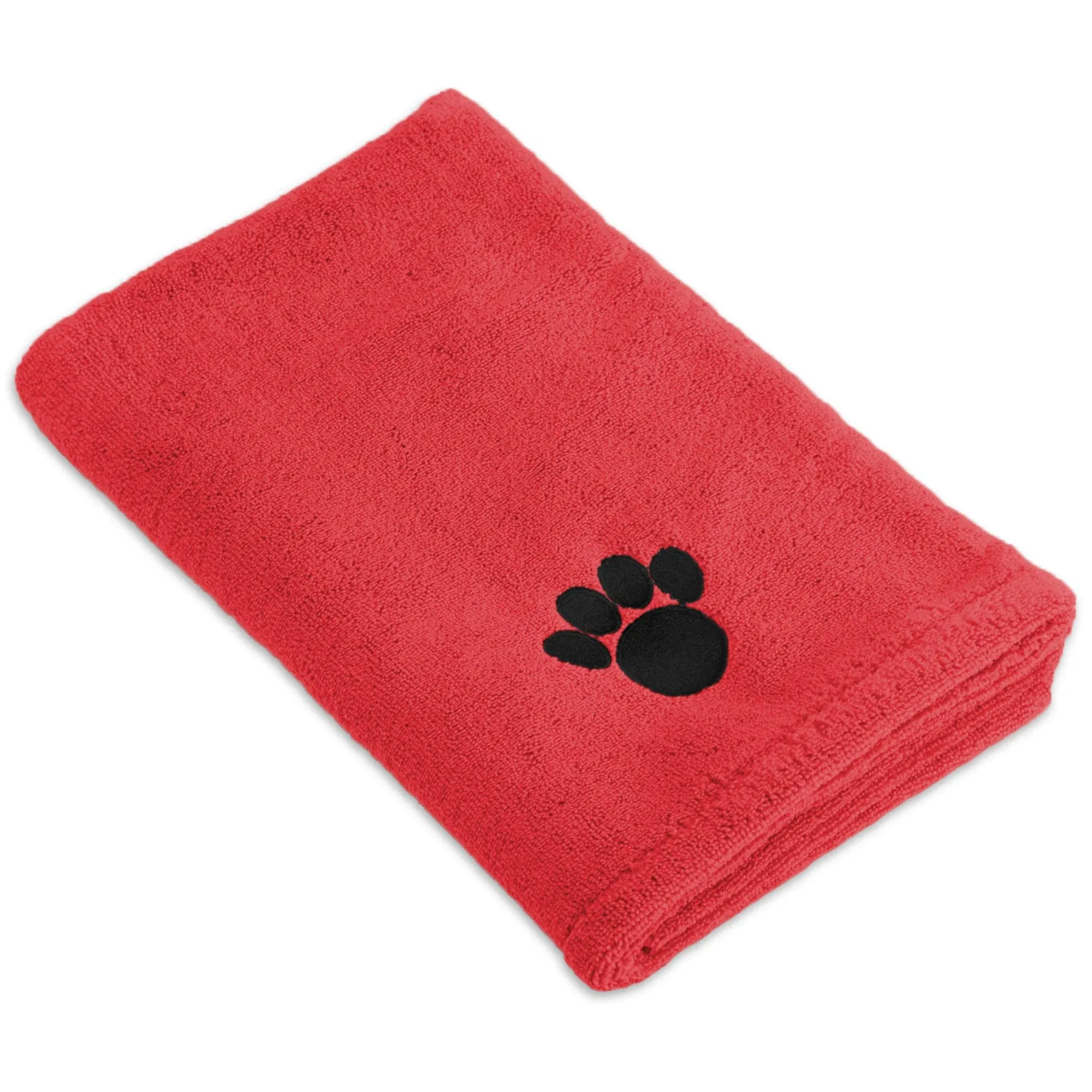 Bone Dry Embroidered Pet Grooming Towel Collection, Absorbent Microfiber X-Large, 41x23.5, Red