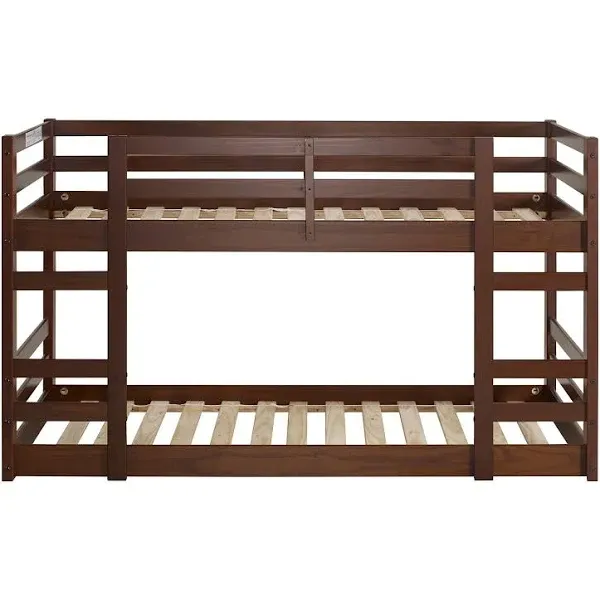 Walker Edison Jr Low Solid Wood Twin Over Twin Bunk Bed - Walnut BWJRTOTWT