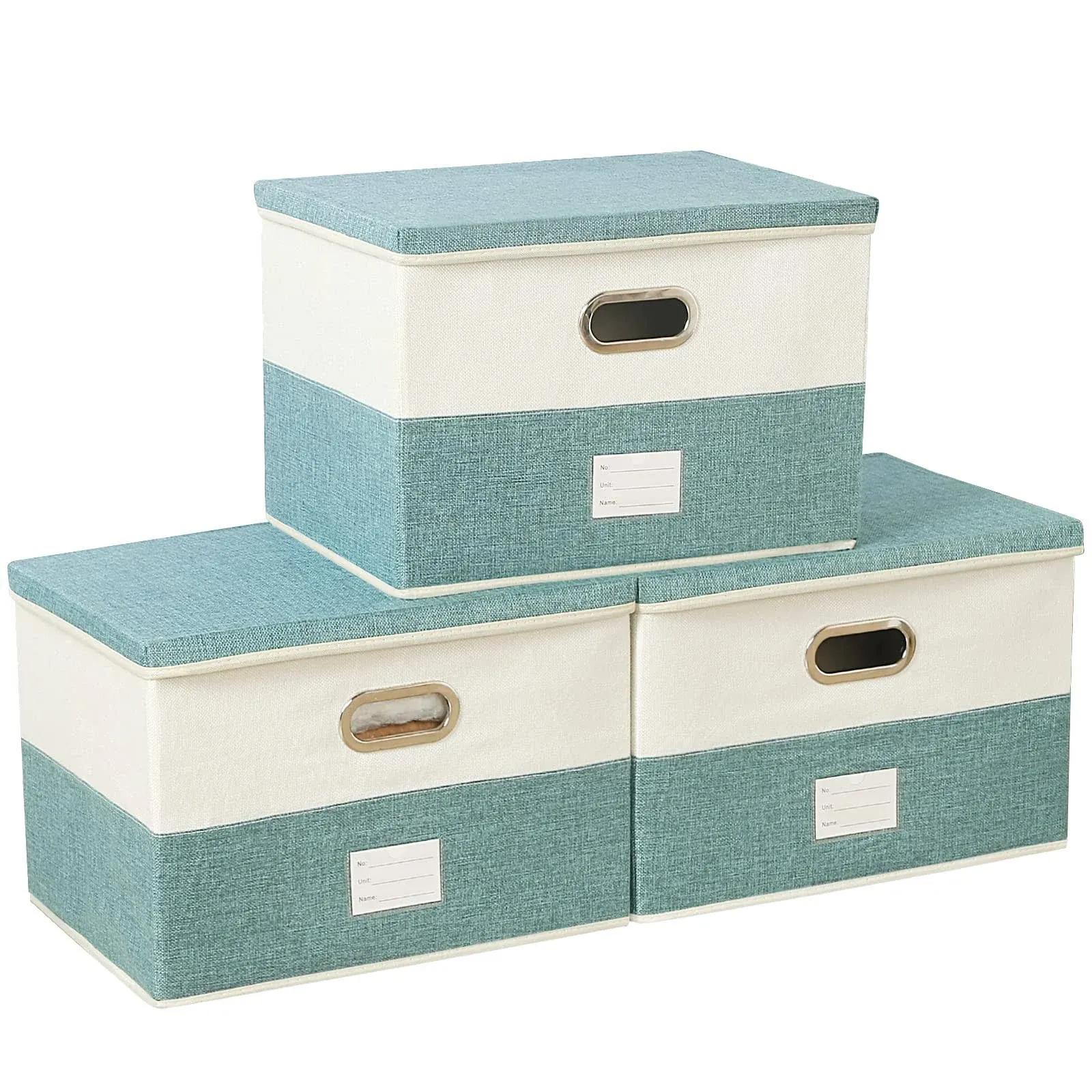 SEEKIND Large Foldable Storage Bins with Lids 3-Pack Fabric Decorative Storag...