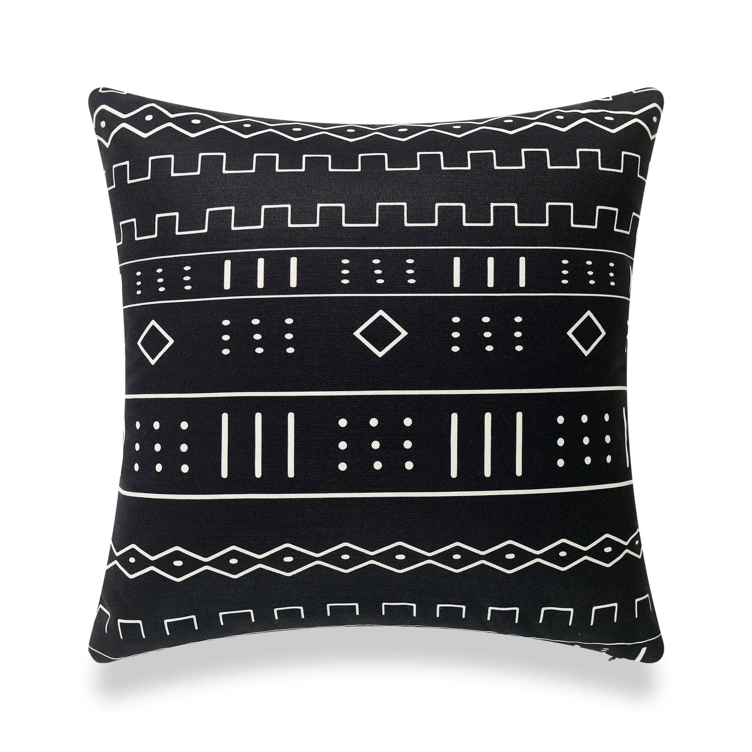 Mud Cloth Pillow Covers, Dots and Dashes, Black | Hofdeco