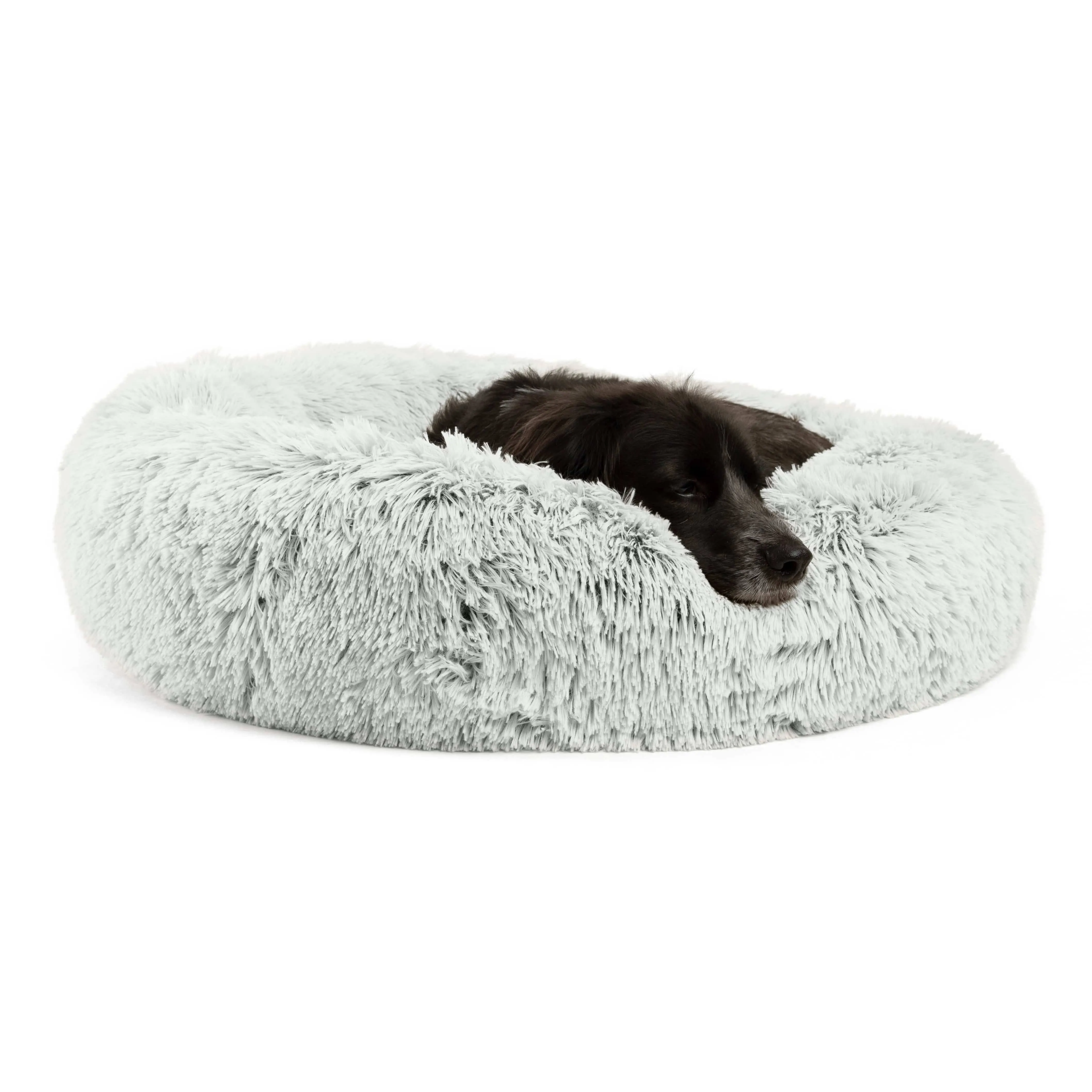 Best Friends by Sheri The Original Calming Donut Frost Shag Cuddler Dog Bed, 30" L X 30" W X 9" H, Medium, Off-White / Grey