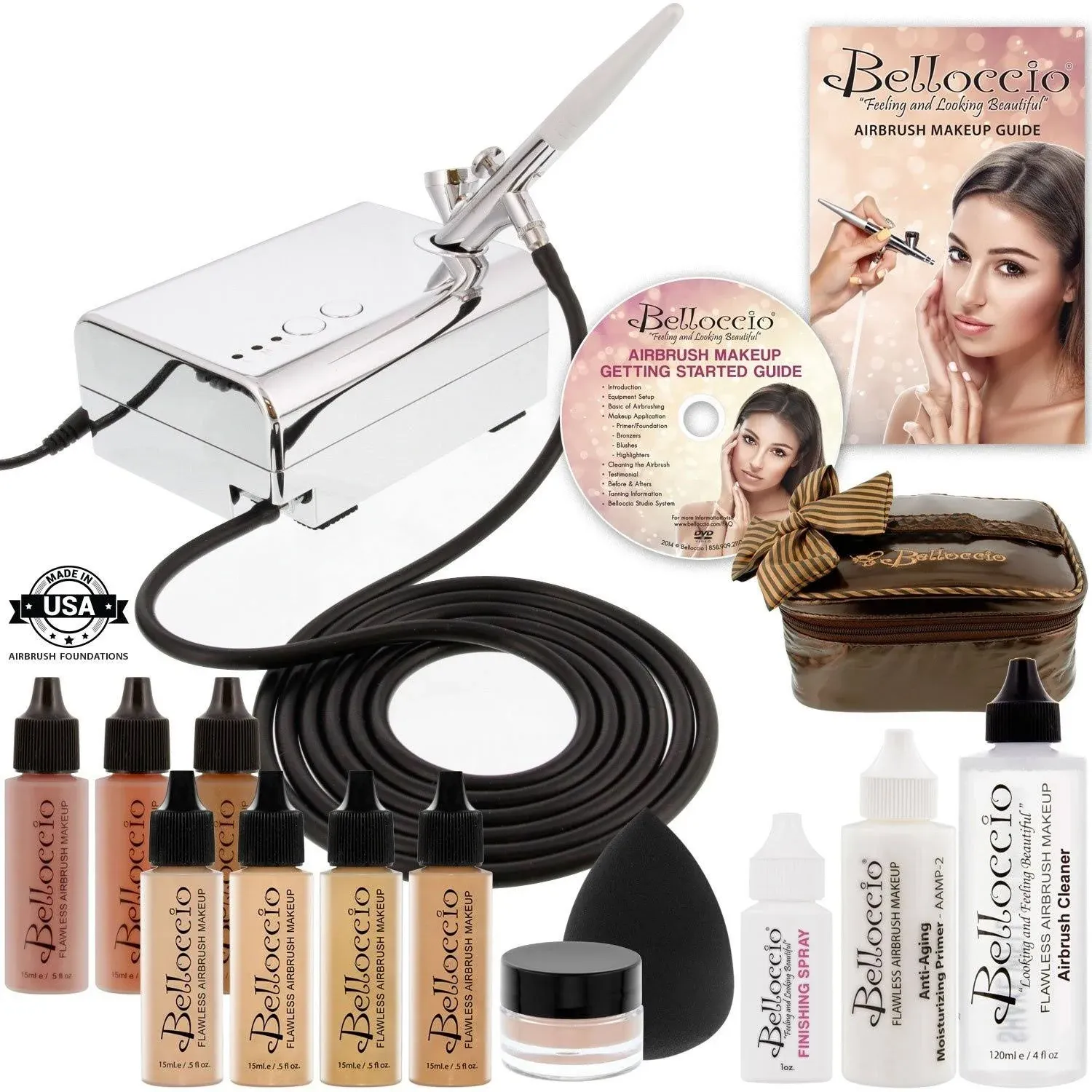 Belloccio Professional Deluxe Medium Shade AIRBRUSH COSMETIC MAKEUP SYSTEM Kit