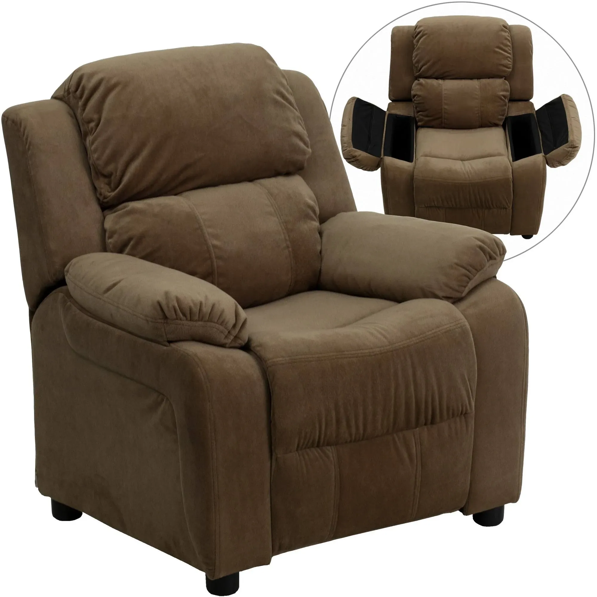 Emma and Oliver Deluxe Padded Kids Recliner with Storage Arms