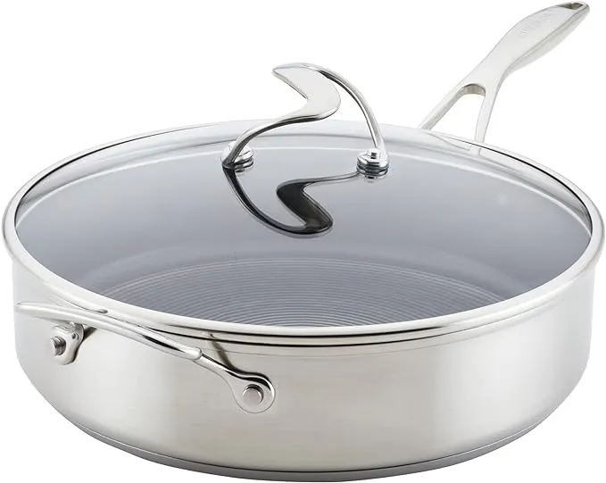 Circulon Stainless Steel Sauté Pan with Lid and SteelShield Hybrid Stainless and Nonstick Technology, 5 Quart