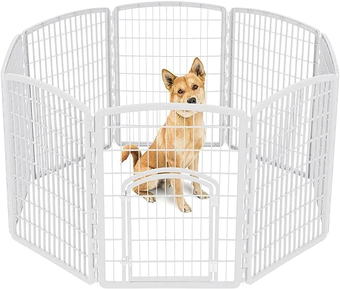 IRIS 34-inch Exercise 8-Panel Pet Playpen with Door, White