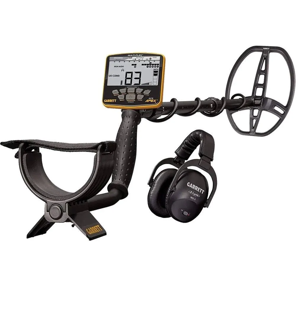 Garrett ACE Apex detector with 8.5” x 11” Multi-Flex DD Raider coil with Wireless Headphones